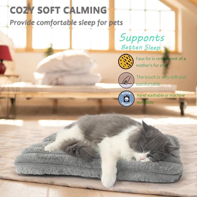 Cat Bed Dog Crate Pad Ultra Soft Comfy Flat Pet Bed Sleeping Cushion Washable Crate Mat for XX-Small Dogs and Indoor Cats Anti-Slip Tiny Dog Kennel Pad Cat Carrier Mat 18 x 12 inch Grey