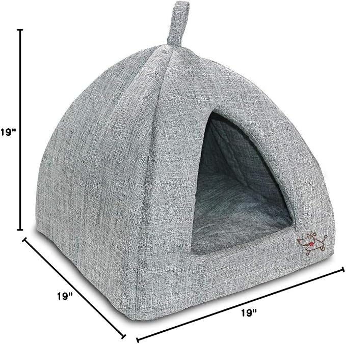 Best Pet Supplies Dog House Bed Crate Mat Tent Indoor Round Soft Plush for Small, Medium, and Large Breeds - Gray Linen, 19 x 19 x H:19"