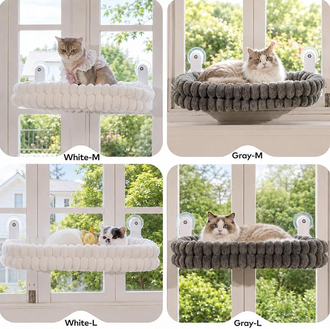 CHEERPALS Cloud Cat Window Perch for Indoor Cats Hammock Bed Foldable | Reversible Cushion Removable Washable, Breathable Soft All-Season, Sturdy Strong Suction Cups Support, Cordless(Grey,Large)