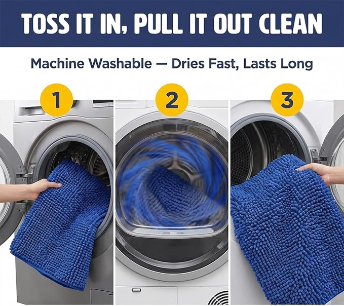 Muddy Mat® | XL Cat Litter Mat 48"x60", Litter Trapping Mat, Super Absorbent Scatter Control, Soft on Paws, Slip Resistant Washable Litter Mat, Traps Litter, Protects Floors, Navy Blue