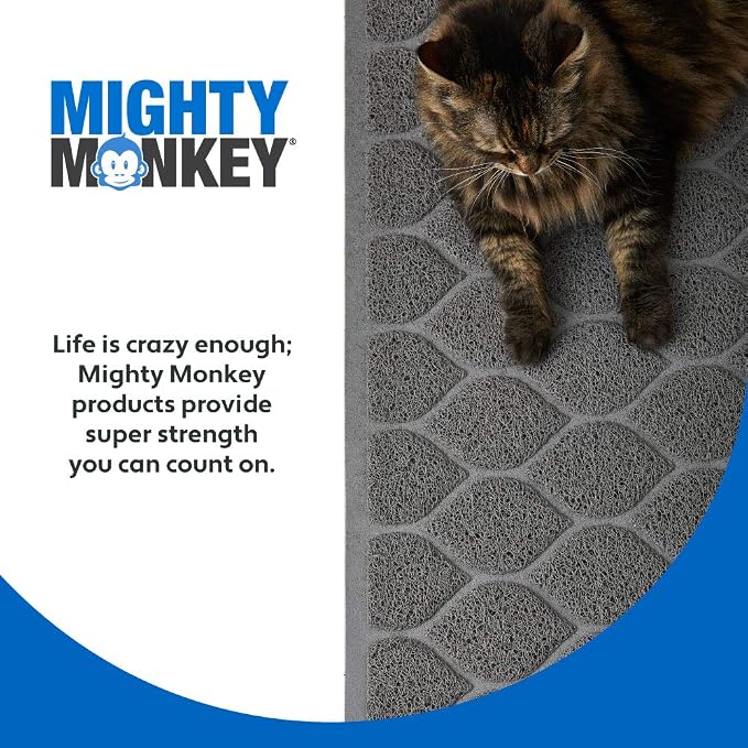 MIGHTY MONKEY Waterproof BPA Free Cat Litter Box Trapping Mat, Easy Clean Floors, Textured Backing, Soft on Sensitive Kitty Paws, Cats Accessories, Less Waste, Stays in Place, 24x17, Slate Gray
