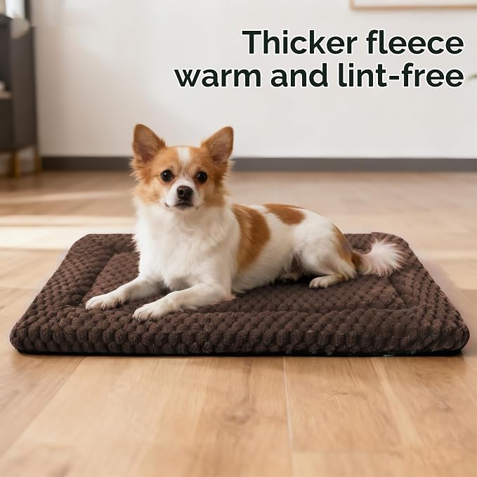Dog Bed Crate Mat, Soft Durable Washable Anti-Slip Kennel Pad for Dogs & Cats, Reversible (Dark Brown, L(35"*23"*1.5"))