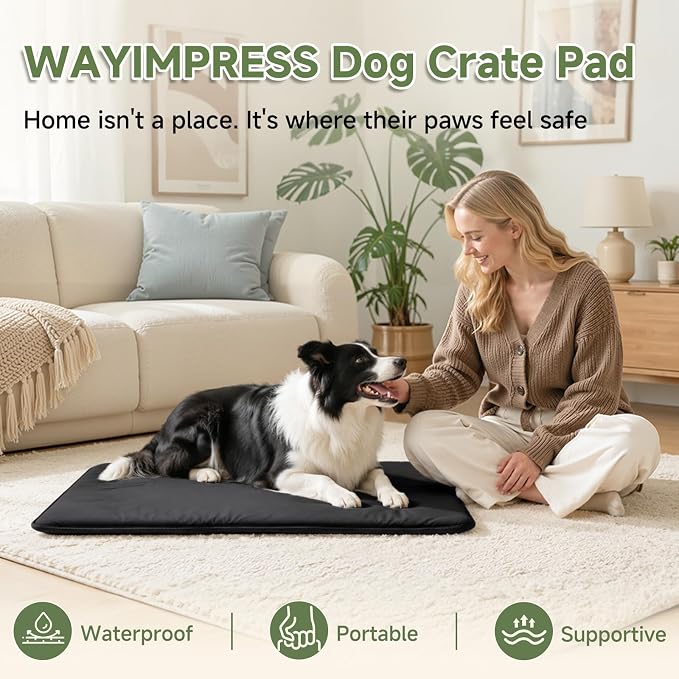 Outdoor XL Dog Crate Pad Bed, Waterproof Wipeable Mat, 41x27, Black | Wipeable Kennel Mat Pet Sleeping for Medium Large Dogs, Waterproof, Outdoor, Anti-Slip, Suit for Travel, Trunk, Kennel