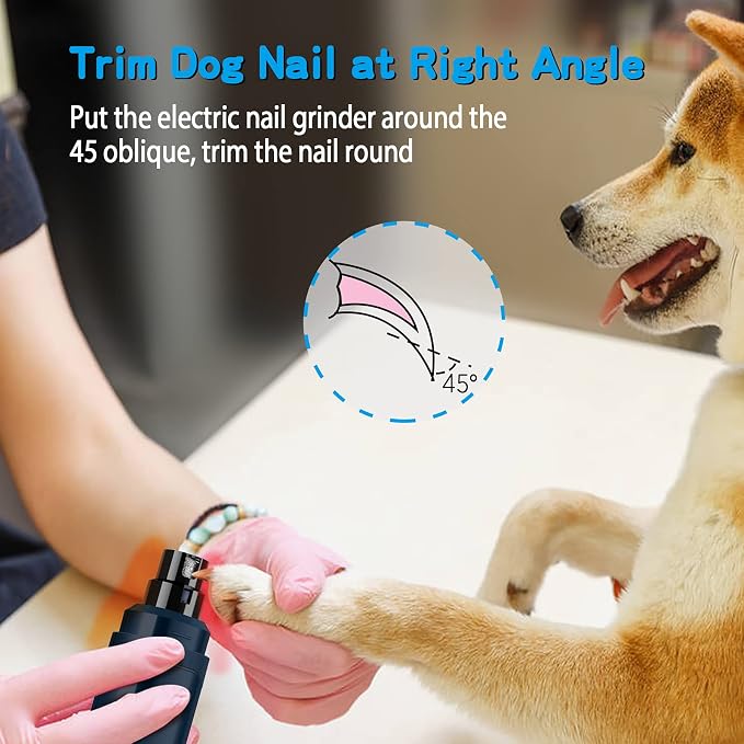 Casfuy Dog Nail Grinder Upgraded - Professional 2-Speed Whisper-Quiet Electric Pet Nail Trimmer Painless Paws Grooming & Smoothing for Small Medium Large Dogs & Cats (Dark Blue)