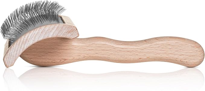 Chris Christensen Mark VI Curved Back Slicker Brush for Dogs, 12mm Pins, Groom Like a Pro, Handcrafted Lightweight Beechwood Ergonomic Handle, Stainless Steel Pins, A5VI, Medium. Made in Germany.