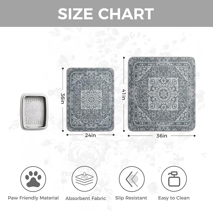 Homimp Cat Litter Mat, Litter Trapping Mat 2 Pack, Contains Mess from Box, Protects Floors,Urine Waterproof,Non-slip,Less Waste Cat Litter Box Mat,Soft on Kitty’s Paws,Washable,Absorbent,Grey 36"X41"