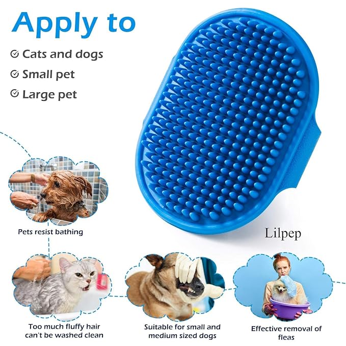 Dog Grooming Brush, Lilpep Pet Shampoo Bath Brush Soothing Massage Rubber Comb with Adjustable Ring Handle for Long Short Haired Dogs and Cats (Blue+Green, pack of 4)