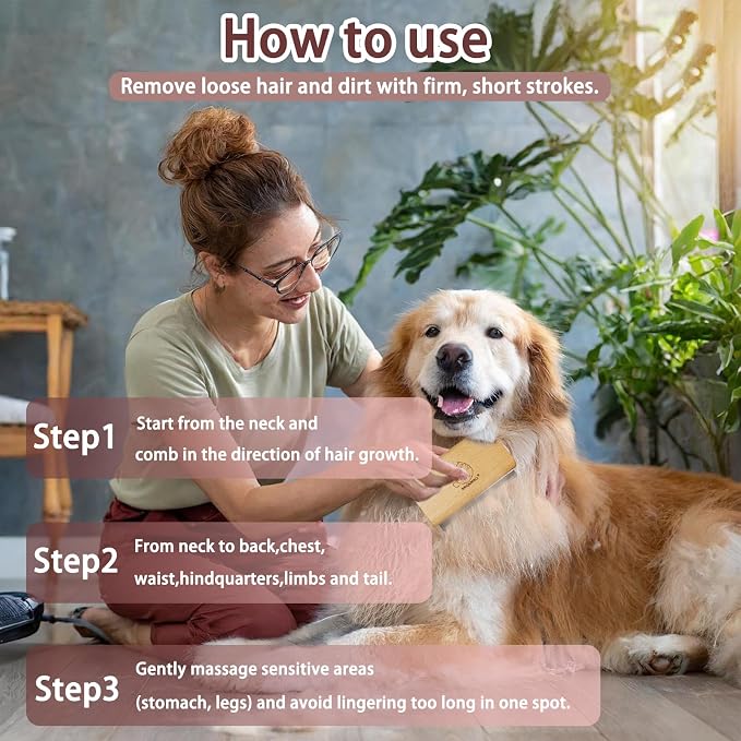 Premium Deshedding Dog Brush,Pet Deshedding Brush,Professional Cat Deshedding Brush for Grooming,Wooden Pet Grooming Combs for Short and Long Hair,Deshedder Shedding Tool.