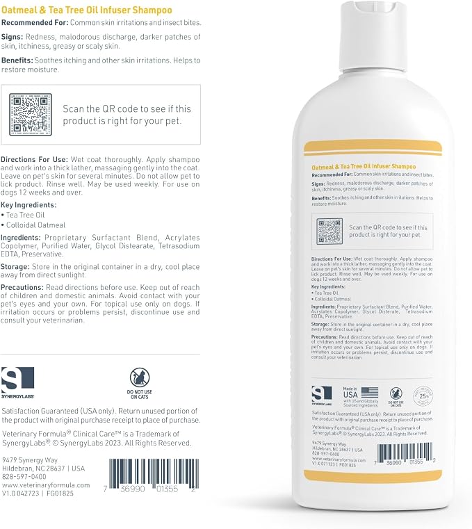 Veterinary Formula Clinical Care Oatmeal & Tea Tree Dog Shampoo, 16 oz | Gentle moisturizing care for dry, flaky skin and a soft, refreshed coat
