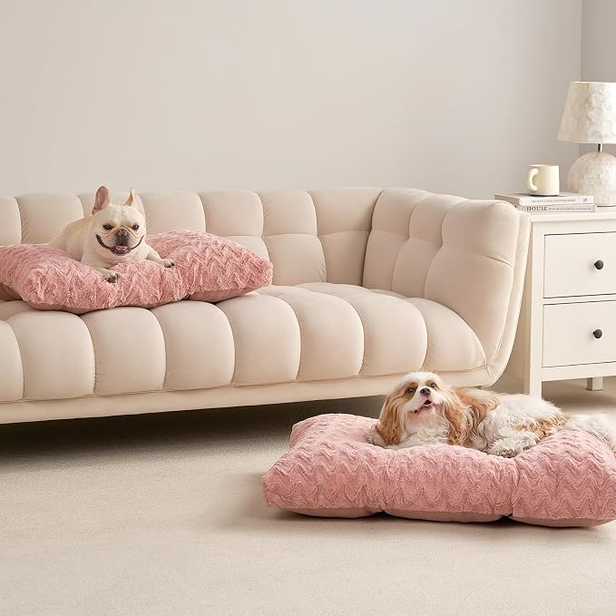 EHEYCIGA Washable Large Dog Bed for Crate 35x23 Inch, Kennel Pad for Dogs Up to 45 lbs, Plush and Comfy Pet Sleeping Mat, Pink