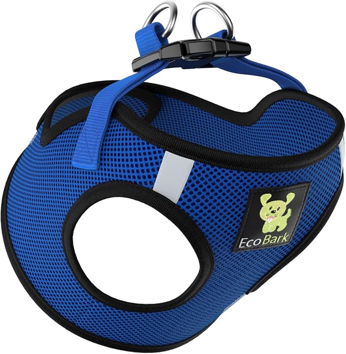 EcoBark Step in Dog Harness - Reflective Teacup Breed Soft Luxurious Mesh Dog Harnesses for XXS, XS, & Small Breed Dogs - Eco-Friendly Secure Halter No Pull Adjustable Pet Vest (Royal Blue, XXS)