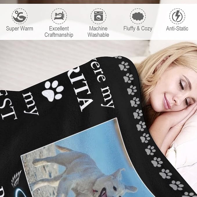Artsadd Personalized Blanket with Picture in Memory of Dog Cat Custom Photo Blanket Memorial Pet Loss Sympathy Gift