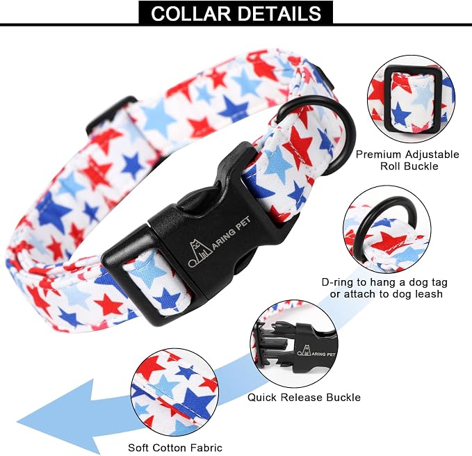 ARING PET 4th of July Collars for Dogs, Fourth of July Patriotic American Star Red White Blue Dog Collar for Puppy Small Medium Large Boy Girl Doggy-XS