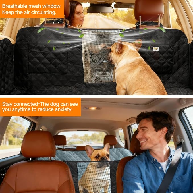 PETTALK Premium Dog Car Cover for Back Seat, Waterproof Reversible Dog Hammock for Backseat Non-slip Pet Cover for Dogs with Mesh Window, Anti Scratch Seat Protector Universal Fit for Cars SUVs Trucks