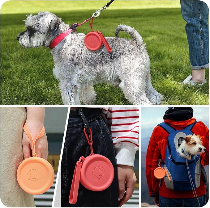 WALLFID Silicone Dog Treat Pouch Small Bag,2PCS Pet Walking Bag for Dog and Cat,Pocket Size,Easy to Clean,Odorless,Zipper Design,Moisture-Proof,Travel Walking Bag,Portable Training Bag. (Orange&Red)