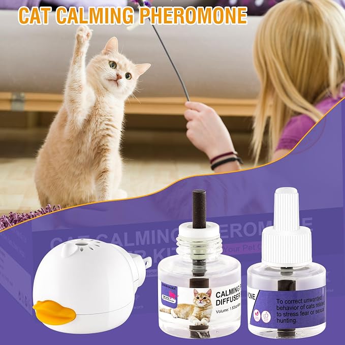 Cat Calming Pheromone Diffuser Reduces Conflict Between Cats Effective Anxiety Relief for Cats & Cat Calming Soothing 48ML 3 Refills Fits All Cats, 3 Packs (B)