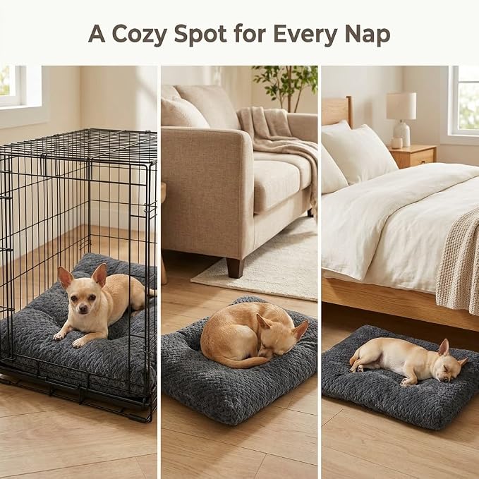 Small Dog Bed for Crate,22 Inch Washable Dog Crate Pad for Dog Cages,Soft Jacquard Flannel Puppy Kennel Bed with Anti-Slip Bottom,Fluffy Dog Mat for Small Dogs,Deep Grey