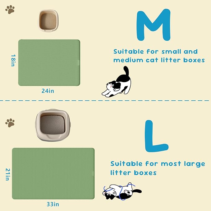 Cat Litter Mat, Silicone Litter Trapping Mat - Removal/Waterproof/Urine Proof, Cat Massage Mat (24" X 18"), Litter Box Mat - Keep the Floor Clean Green
