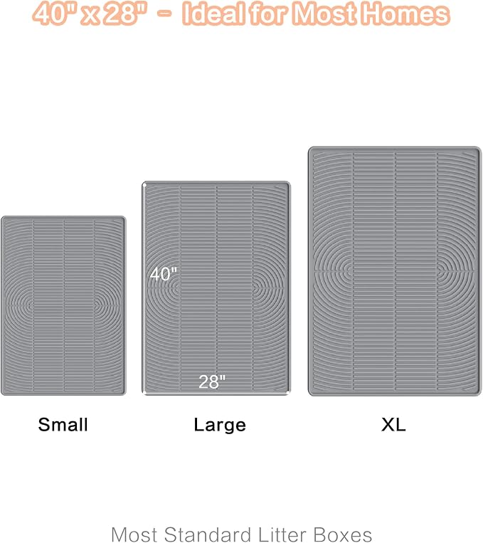 Extra Large Cat Litter Mat XL, 47" x 35", Silicone Waterproof | Traps litter, Easy to clean, Vacuum & wipe off, Waterproof backing, Non-slip design, Soft on paws