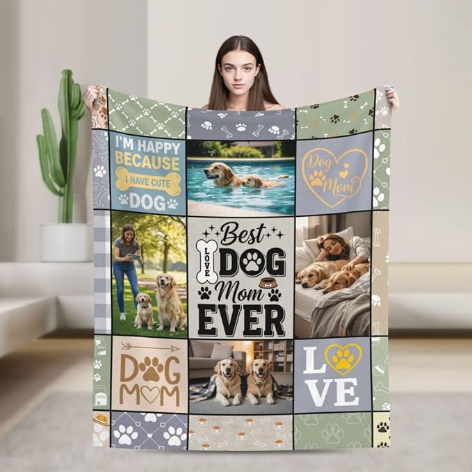Nxwdwqa Personalized Dog Mom Blanket Throws with Photos, Custom Pet Mom Blanket, Dog Gifts for Pet Lovers, Customized Puppy Blanket for Adult Kid Birthday Christmas Fathers Mothers Valentines Gift
