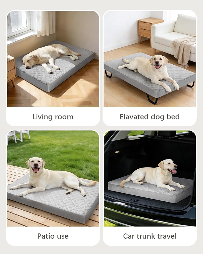 NUPIDA Orthopedic Dog Beds for Extra Large Dogs, 47x29 Inch, Light Gray | Waterproof, Removable Machine Washable Cover with Zipper, Non-Slip Bottom, Egg Crate Foam, Cozy Velvet, Fit Dog Crate kennel