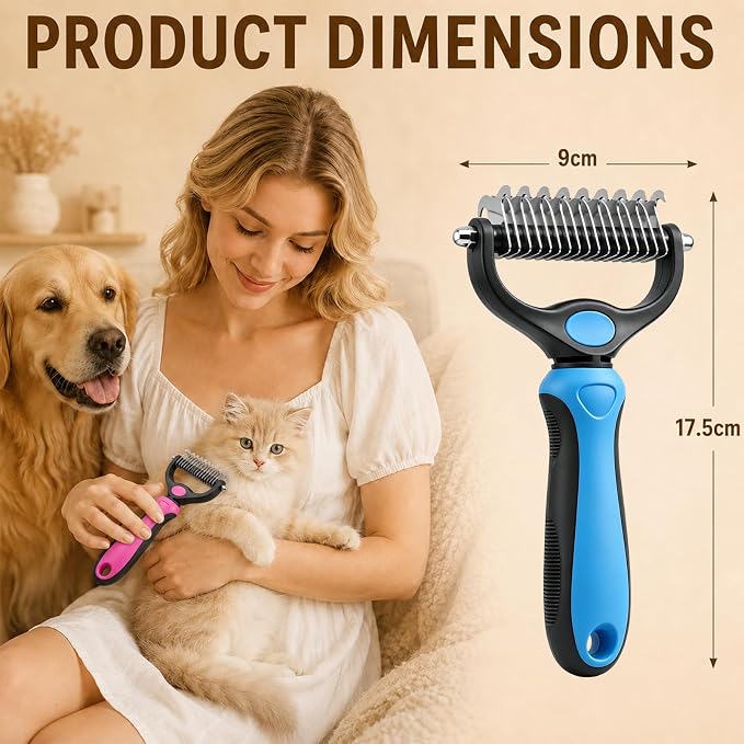 Deshedding Brush for Dogs and Cats,Undercoat Rake Pet Brush for Long Hair,Professional Deshedding Tool, Ideal For Medium Or Long Haired BreedsGrooming Tool for Thick Coats (Blue+Pink)