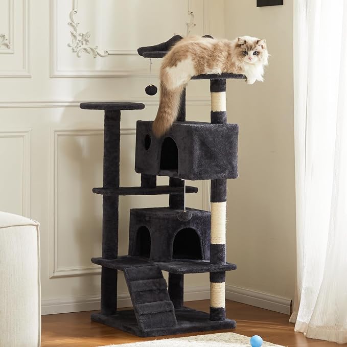 54 Inch Cat Tree Tower with Sisal Scratching Posts | Multi-Level Cat Tower with Climbing Ladder, Play Toy Balls House for Indoor Cats, Grey