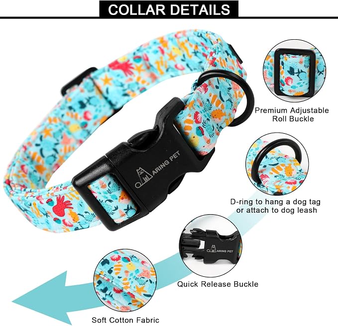 ARING PET Summer Dog Collar, Cute Blue Submarine World Doggy Collars for Puppy Small Medium Large Boy Girl Dogs Pet, for Daily Photos Outdoor Beach Walking Picnic, XS