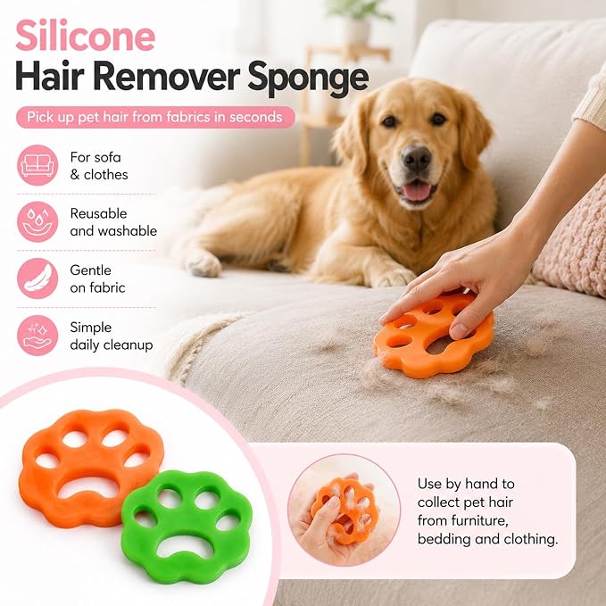 4PCS Pet Grooming Tool Kit with Double-Sided Undercoat Rake for Dogs, Pet Hair Removal Glove for Dog, 2 Reusable Silicone Pet Hair Removers for Laundry, Furniture, Clothes, Couch,Deshed Brush for Cats