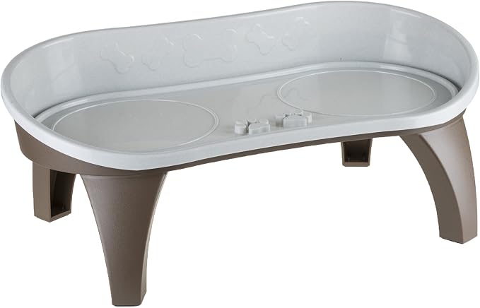 Elevated Pet Feeding Tray - 21″ x 11″ x 8.5″ Raised Dog Bowl Stand with Splash Guard and Non-Skid Feet - Comfortable Mealtime for Dogs and Cats by PETMAKER (Brown/Gray)