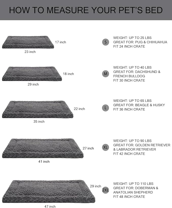 Exsnugy Washable Dog Bed Mat Medium Size Fluffy Pet Crate Pad 21x13 | Non-Slip Bottom Kennel Beds Ultra Soft Comfy Sleeping Mattress for Large Medium Small Dogs Gray