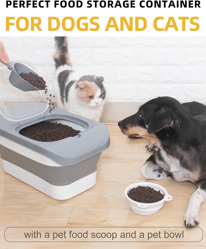 HOYTAMDAR 13Lbs Collapsible Dog Food Storage Container,Dog Food Container | Pet Food Storage Container with Airtight Lid,Measuring Scoop,Cat Food Storage Container Dry Food for Pets,Rice,Cereal