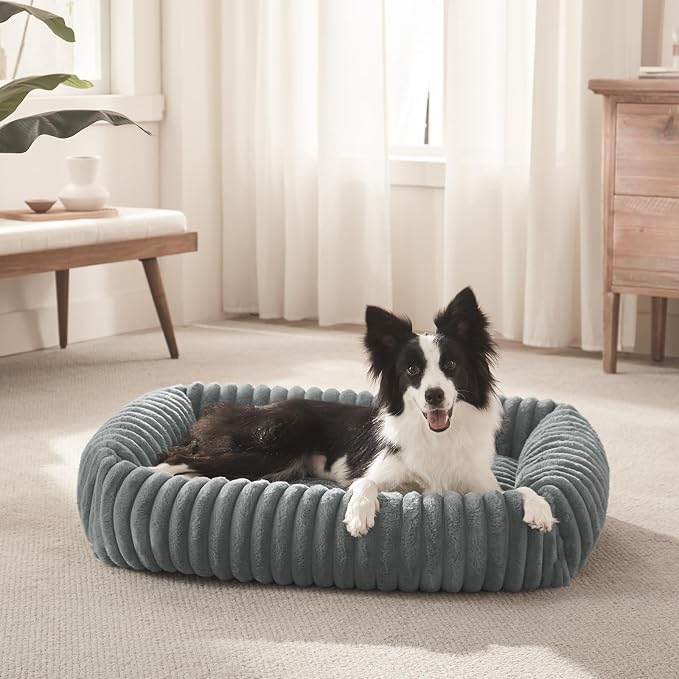 FURTIME Dog Beds Large Sized Dog, Washable Orthopedic Pet Bed with Removable Cover, Rectangle Soft Calming Sleeping Puppy Bed Durable Pet Cuddler with Anti-Slip Bottom, Grey, L(36"x27"x8")