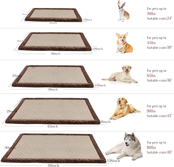 Large Dog Crate Pad 36 inch Memory Foam Dog Kennel Bed Soft Flannel Washable Anti Slip Puppy Sleeping Mat,Brown | Soft Flannel Washable Anti Slip Pet Sleeping Mat Soft Brown