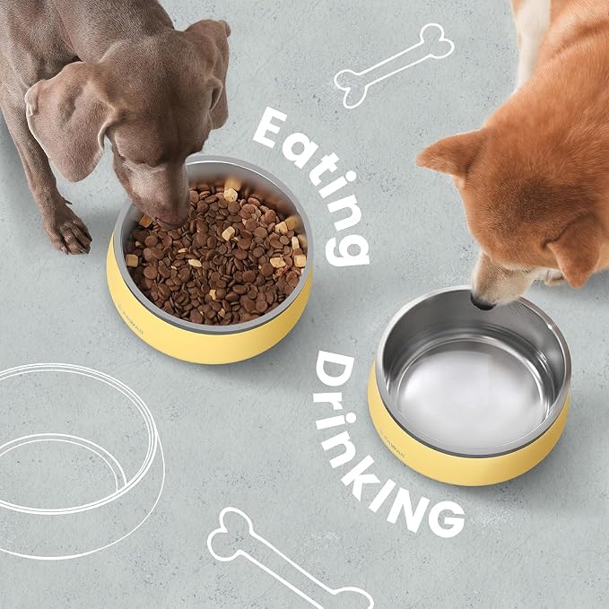 Pawaii Dog Bowl,68 oz Stainless Steel Food and Water Bowl,ID Tag,1 Pack | Double-Wall Design,Non-Slip Rubber Base,Dishwasher Safe,Smooth Open Design, Not a Slow Feeder,Easy-Rinse Interior
