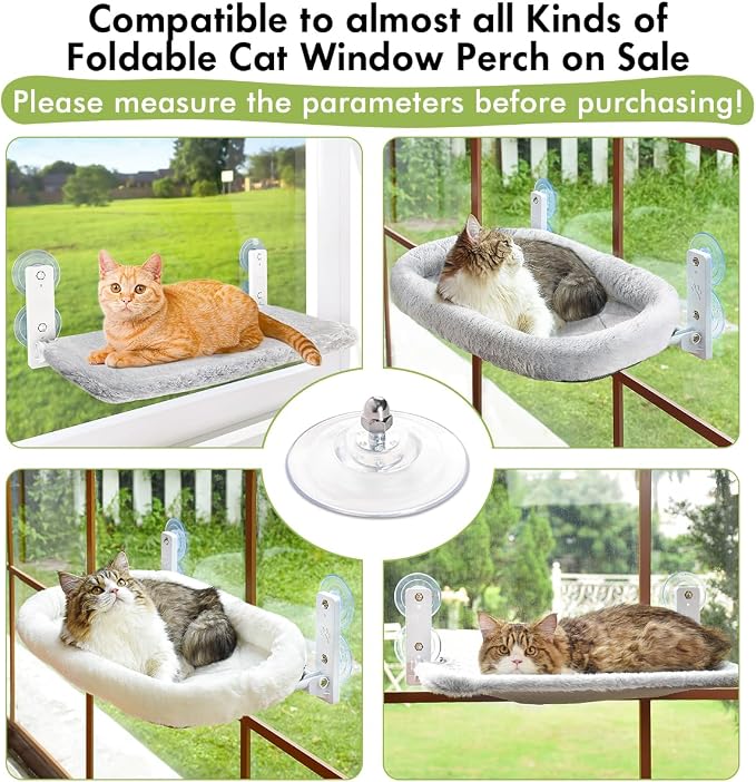 AMOSIJOY 4 Pack Cat Window Perch Strong Replacement Suction Cups with Screw | Extra Strong Adhesive, Reusable and Removable, Suitable for Cordless & Foldable Cat window perch