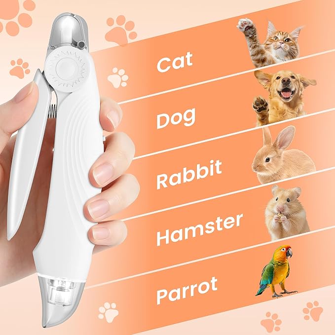 2-in-1 Dog & Cat Nail Clippers and Grinder with 2 Light, Quiet Electric Pet Nail Trimmers for Small Medium Large Dogs & Cats Claw, Safety Guard Usb Rechargeable, Professional Grooming Tool