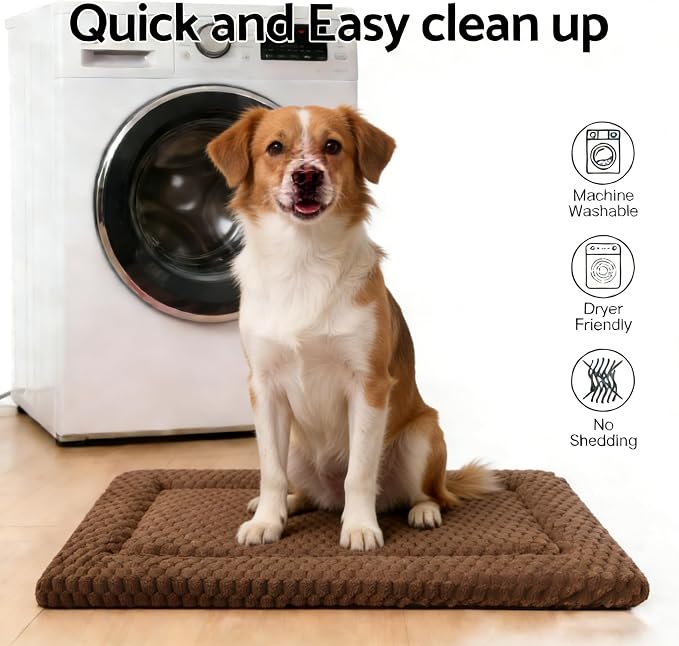 Dog Bed mat Machine-Washable Dog cage mat Dark Brown(30x20x1.5in) | Soft reversible design with non-slip bottom, machine washable, lightweight, ideal for crates, travel, and home