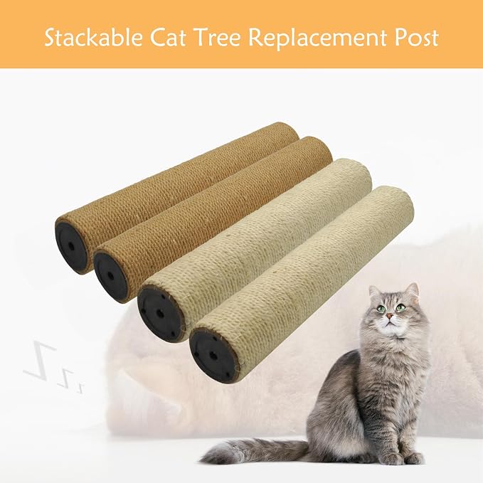 2 Pcs Cat Scratching Post Replacement for Indoor 15.7 x 3.1 Inches Cats Tree Replacement Parts Natural Sisal Cat Scratch Posts Refill Pole Part with M8 Screws Spare Cat Furniture Accessories
