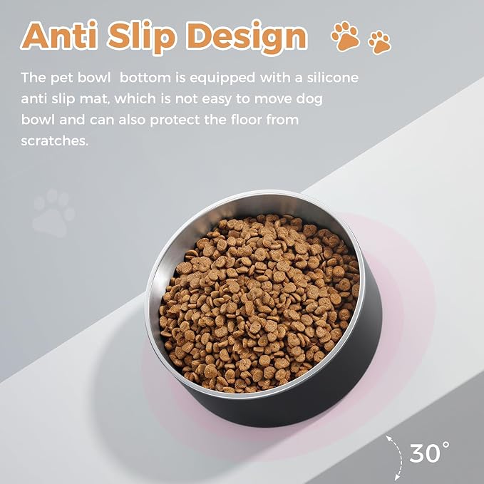WENBOKMIN Dog Bowl, Stainless Steel Dog Food and Water Bowl with Non Slip Quiet Bottom, Easy to Clean, Dishwasher Safe, 64oz, Black