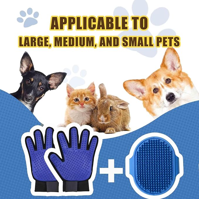 NVNAN Cat & Dog Grooming Glove and Curry Brush Set | Includes grooming glove and curry bath brush for deshedding, bathing, brushing, and gentle pet hair removal