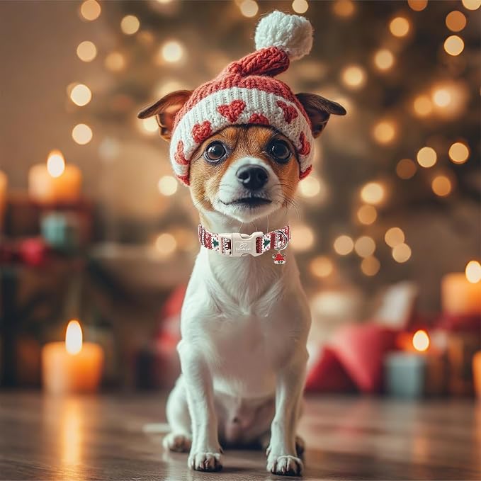 Christmas Dog Collar for Large Dogs - Cute Fair Isle Style Christmas Collars for Dogs, Soft Adjustable Winter Holiday Dog Collars with Quick Release Buckle L