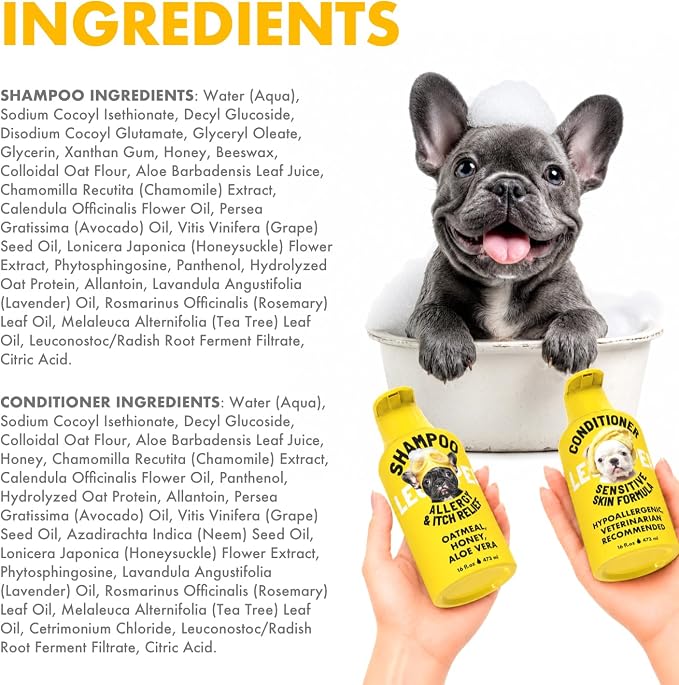 LEGITPET Oatmeal Dog Shampoo & Conditioner Set for Itchy Skin, 2 x 16 oz | Colloidal oatmeal, aloe and honey help soothe itchy, allergy-prone, dry and sensitive skin while conditioning the coat.