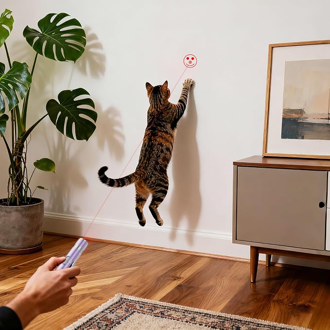 Cat Toy, Distinctive Purple Painted Metal Casing with Paw Print Design, USB Rechargeable, 3 Light Modes & 5 Adjustable Patterns,Interactive Chase Toy for Indoor Cat & Dog & Bird Training & Exercise