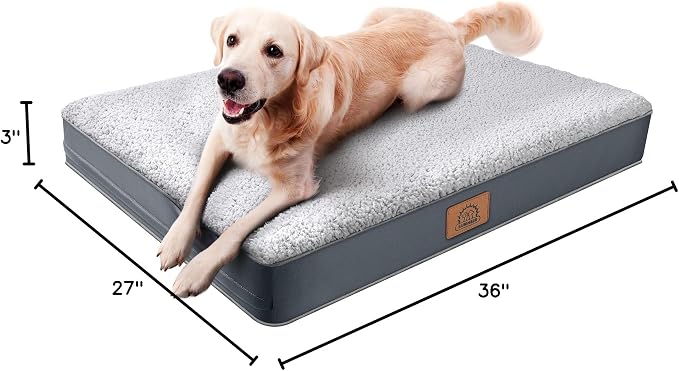 Sunheir Washable Orthopedic Large Dog Bed, Big Waterproof Dog Crate Bed 36" | Removable Machine Washable Cover, Egg Crate Foam Support, Easy-Clean, Anti-Slip Bottom, Soft Pet Bed Mat for Crate, Grey
