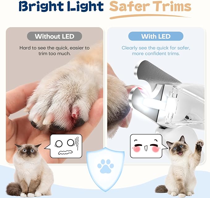 Dog Nail Clippers with Light and Dog Nail Grinder Quiet, Dog Nail Trimmers | 2-in-1 Dog Nail Grinder with Guard,Cat Nail Clipper Trimmer,Silent Professional Pet Nail File Grooming Tool