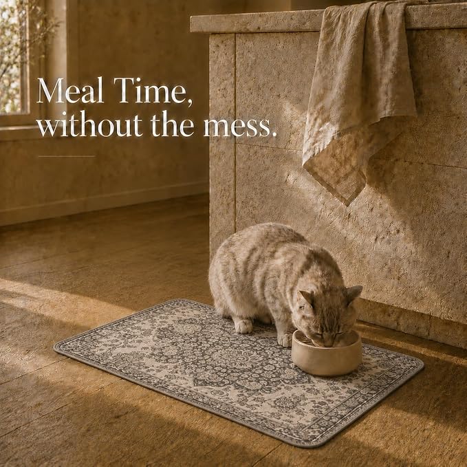 PUPIBOO Cat Litter Mat, Litter Trapping Mat, and Washable Cat Pee Pad | Cat litter box mat and cat food mat, 15x24in, 4-layer, OekoTex-, non-slip, washes up to 500 times