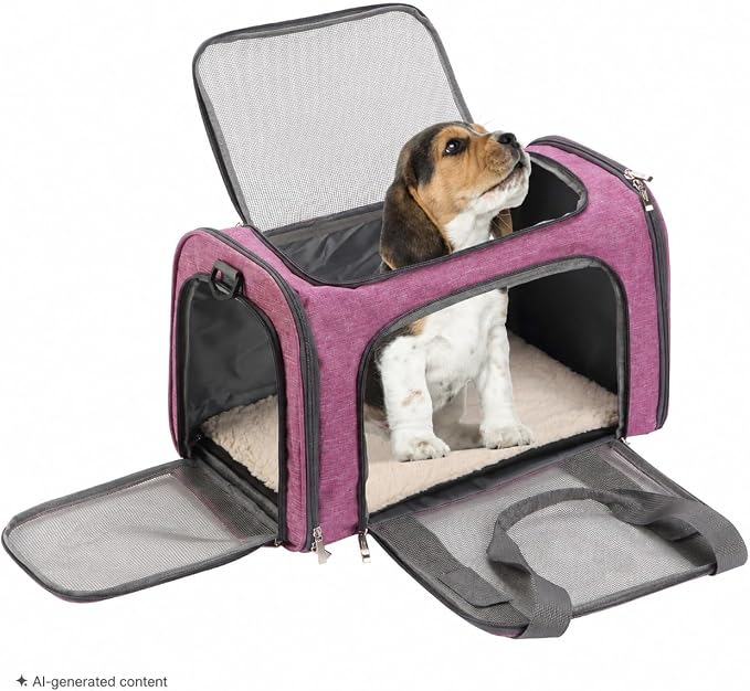 Mr. Pen- Pet Carrier, 17.5" x 11.2" x 11.5", Medium Size, Pink | Portable Travel Carrier for Small Pets, Cats & Small Dogs, Breathable Mesh, Safety Inner Leash