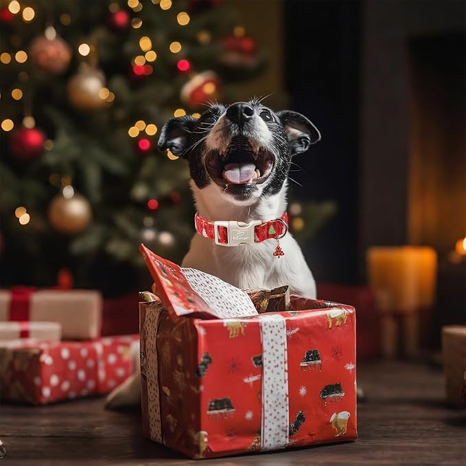 Christmas Dog Collar - Cute Red Christmas Tree Festive Puppy Collar with Safety Buckle, Soft Adjustable Holiday Dog Collars for Small Medium Large Dogs XL