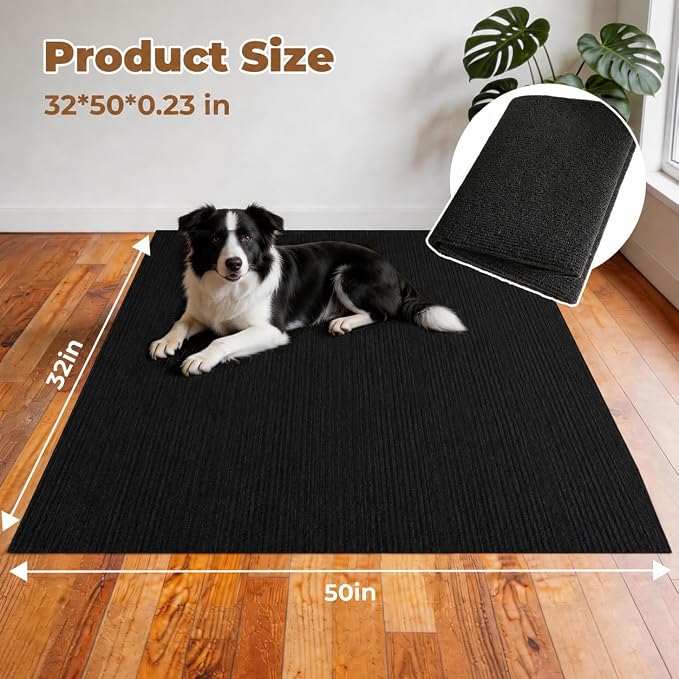 Dog Crate Mat, 32 in X 50 in Dog Playpen Mat Kennel Mat | Waterproof Non-Slip Reusable Washable Floor Protector Extra Large cages Puppy Pee Pad for Under Dogs Crate Black